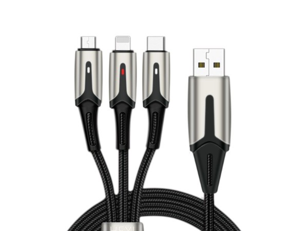 5A尼龍編織一拖三數據線，聯鑫德誠數據線廠家